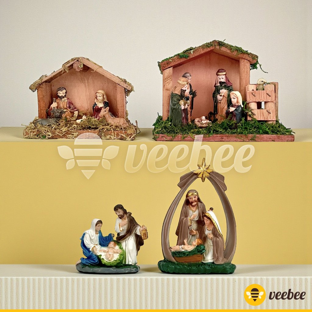 Patung Kelahiran Yesus Rumah Mini Kecil | Patung Yesus | Patung Yesus Set Handmade | Diorama Natal |