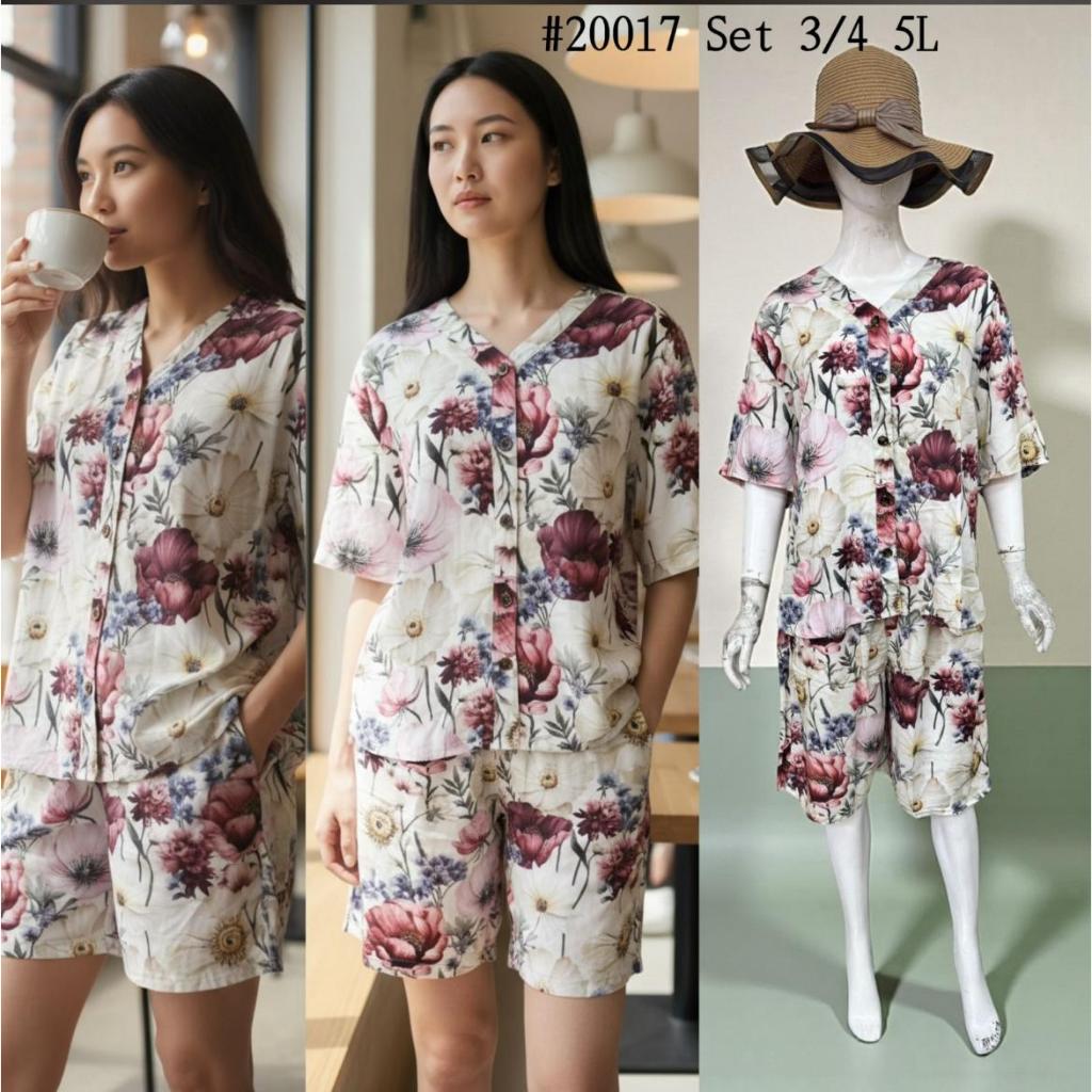 RR Khusus Grosir (Paket Usaha) Setelan Kemeja + Celana Pendek Motif Bunga-Bunga