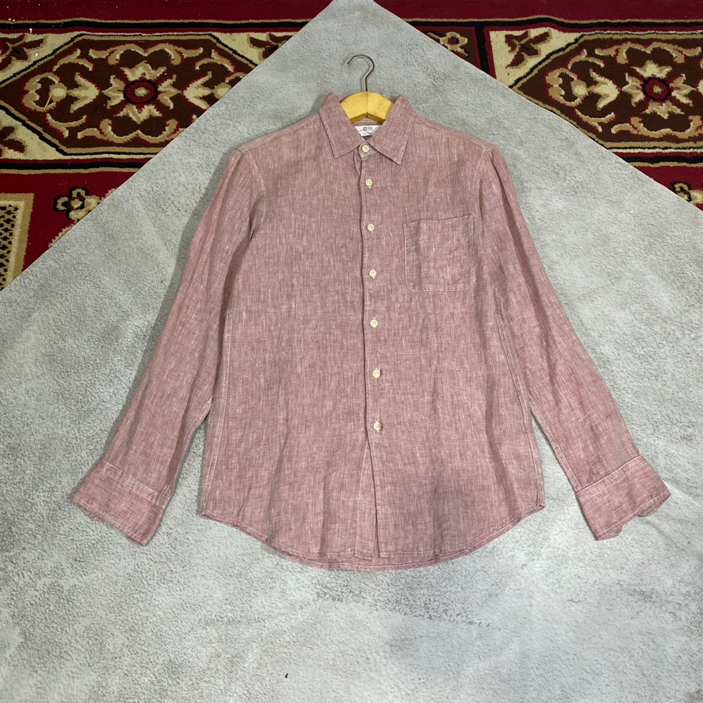 Uniqlo kemeja pria linen Blend Long Sleeve
