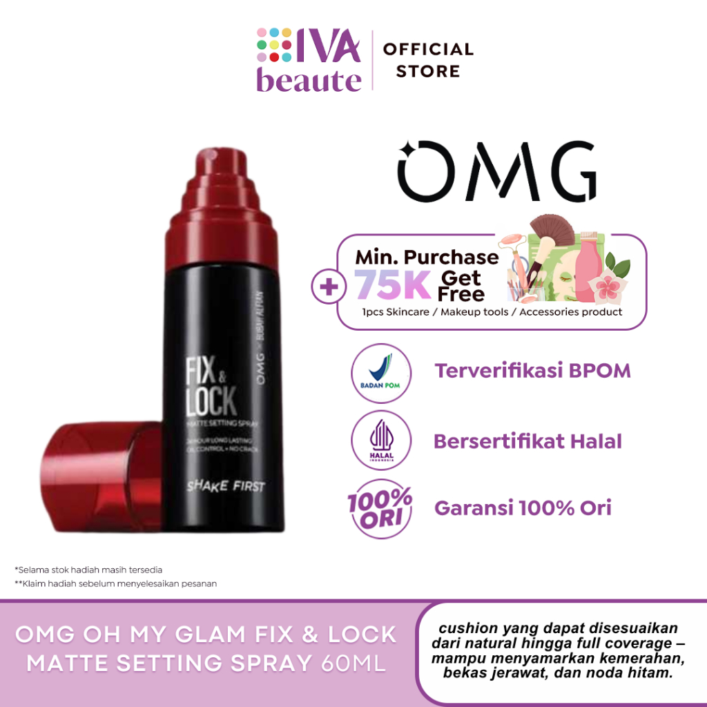 Bubah Alfian Approved! OMG OH MY GLAM Fix & Lock Matte Setting Spray 60 ml Makeup Anti-Longsor