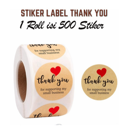Stiker | 500 PCS (1 Roll) Sticker Label Kraft Thank You Stiker Coklat | Stiker Label Kemasan | Stick