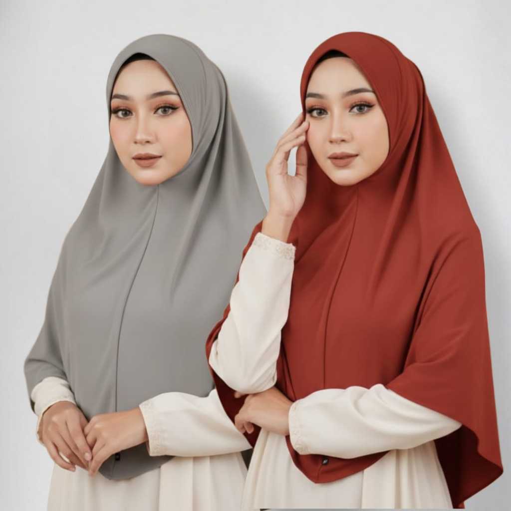Kerudung Khimar Instan Pet/Non Pet Panjang - Khimar Polos Premium Jumbo Syar'i - Jilbab Daily Haji U