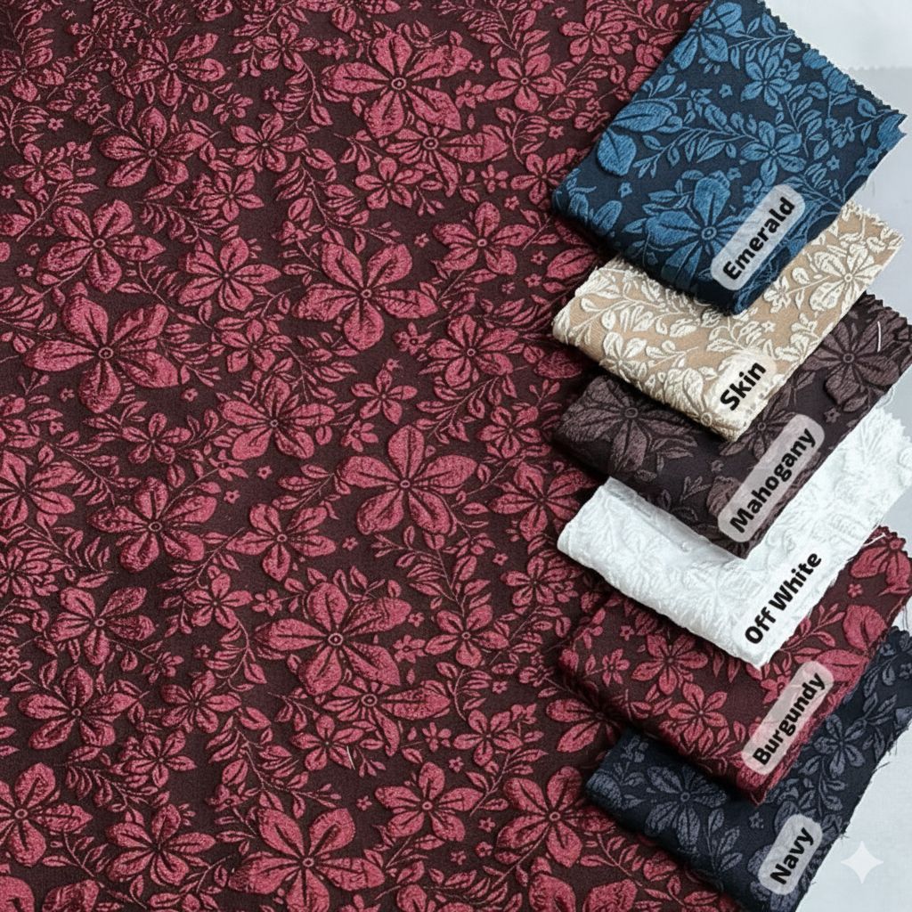 KAIN JACQUARD EMBOSS BUNGA PREMIUM TEBAL | Bahan Gamis Dress Tunik Kondangan Mewah