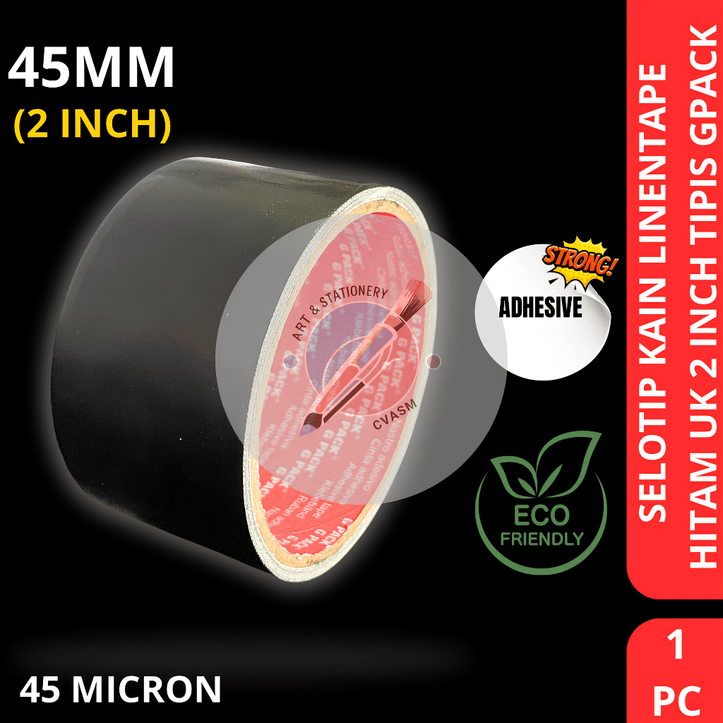 [1 PC] Linen Tape Lakban Kain Warna Hitam Tahan Air Ukuran 2 Inch (48MM) Tipis Gpack