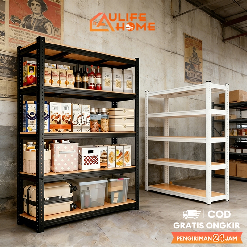 Rak Besi Siku 3/4/5/6 Susun Rak Gudang Rak Besi Serbaguna Rak Dapur Rak Besi Siku Lubang