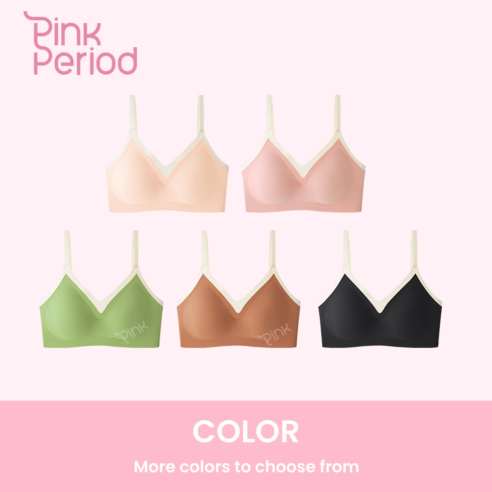 Pink Period Bra Seamless Tanpa Kawat Push Up Bh Wanita Busa Pakaian Dalam Nyaman Zero Feel Penyangga