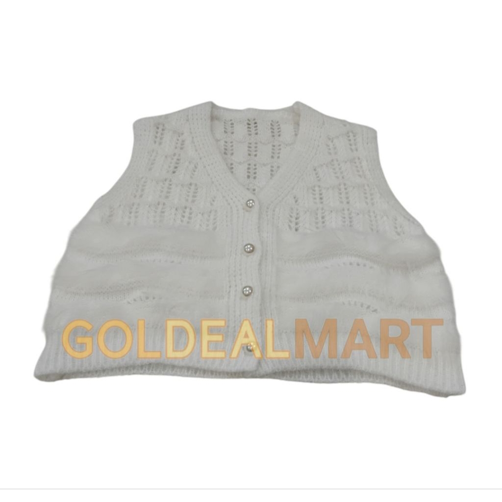 Baju atasan rompi outer vest wanita bahan rajut bulu halus warna putih