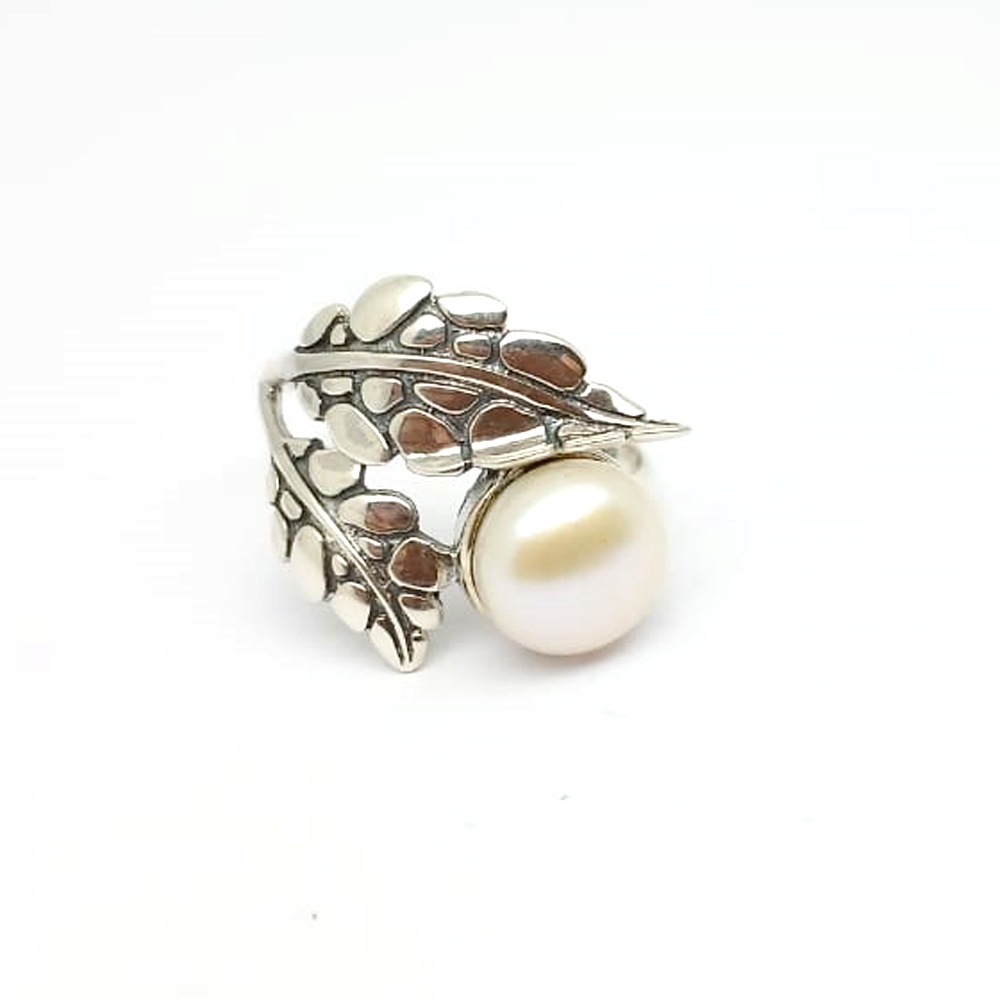 Cincin Ring Perak Silver Bali Asli 925 Mutiara Pearl Mabe Daun Armadilo Wanita Pria Laki Etnik Custo