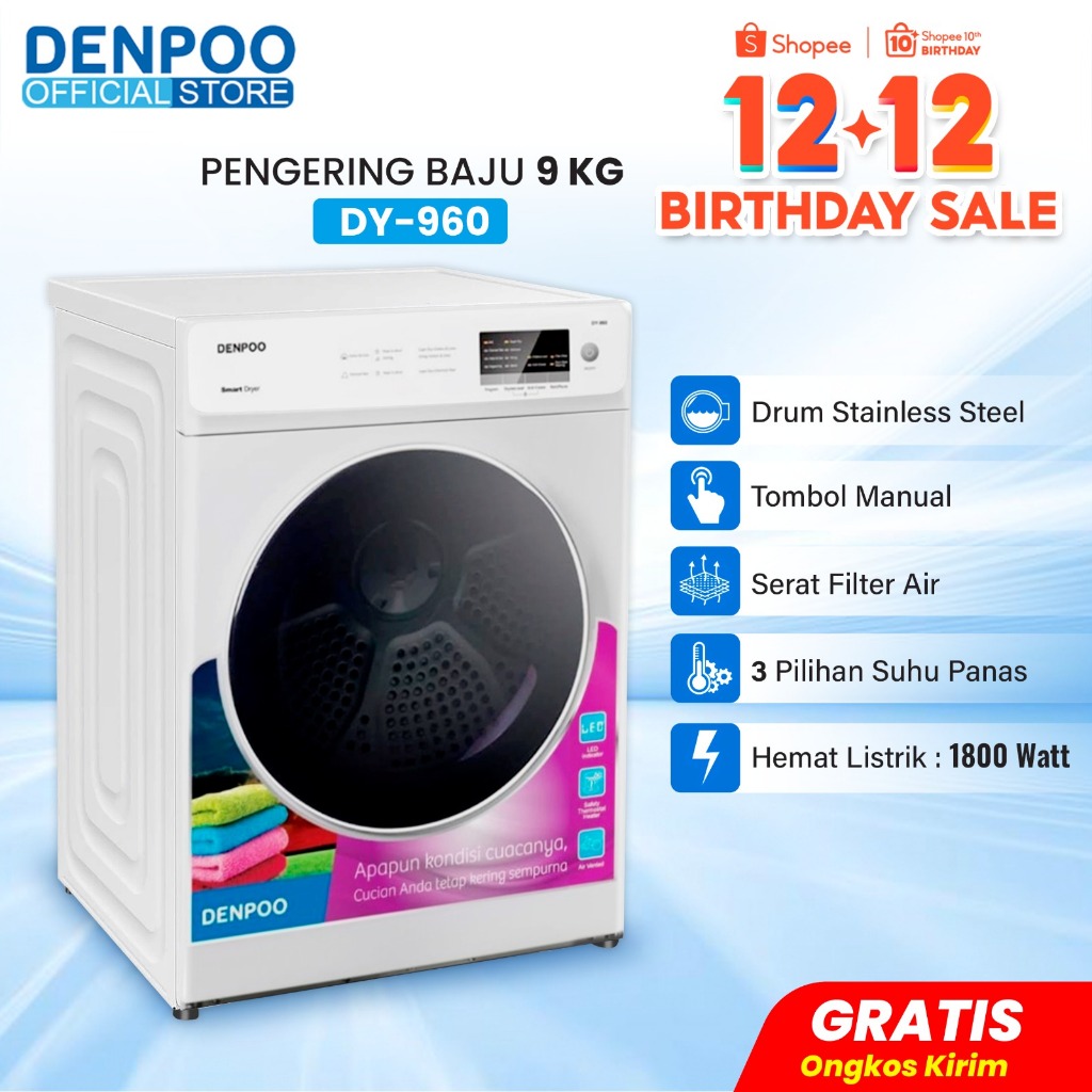 Denpoo Mesin Pengering Pakaian Laundry Mesin Dryer DY 960