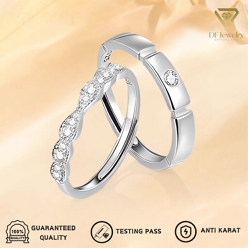 Cincin Couple Perak Kawin Couple Nikah Hadiah Pernikahan Adjustable Tunangan Cincin Titanium Berlian