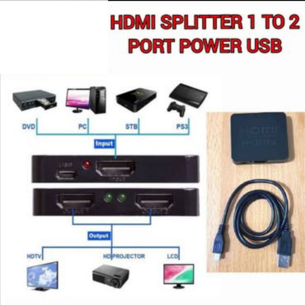 HDMI SPLITTER 1 TO 2 PORT POWER USB