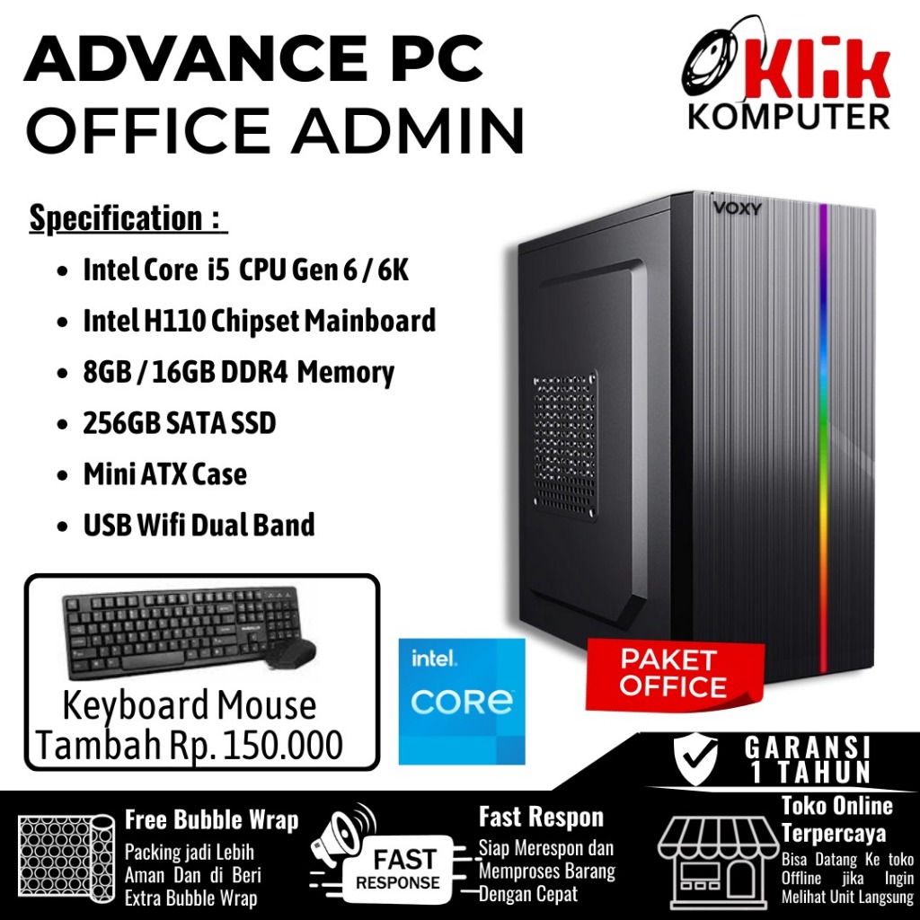 PC / Komputer Rakitan Intel i5 Gen 6 Mobo H110 RAM 8GB 16GB CPU Kantor