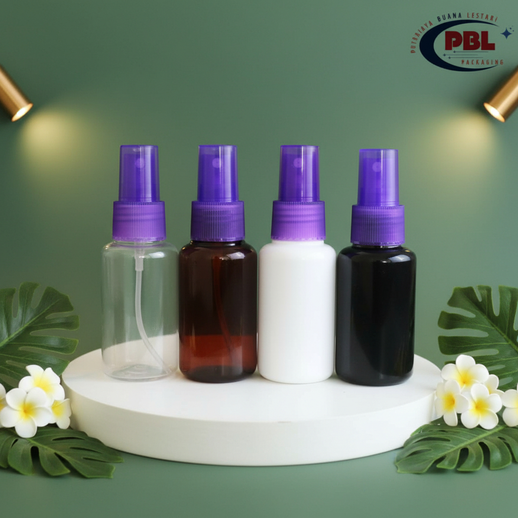Botol Spray 60ml Tubular / Botol Toner 60ml / Botol PET 60ml Tubular Neck 24 Tutup Spray Neck 24 Ung