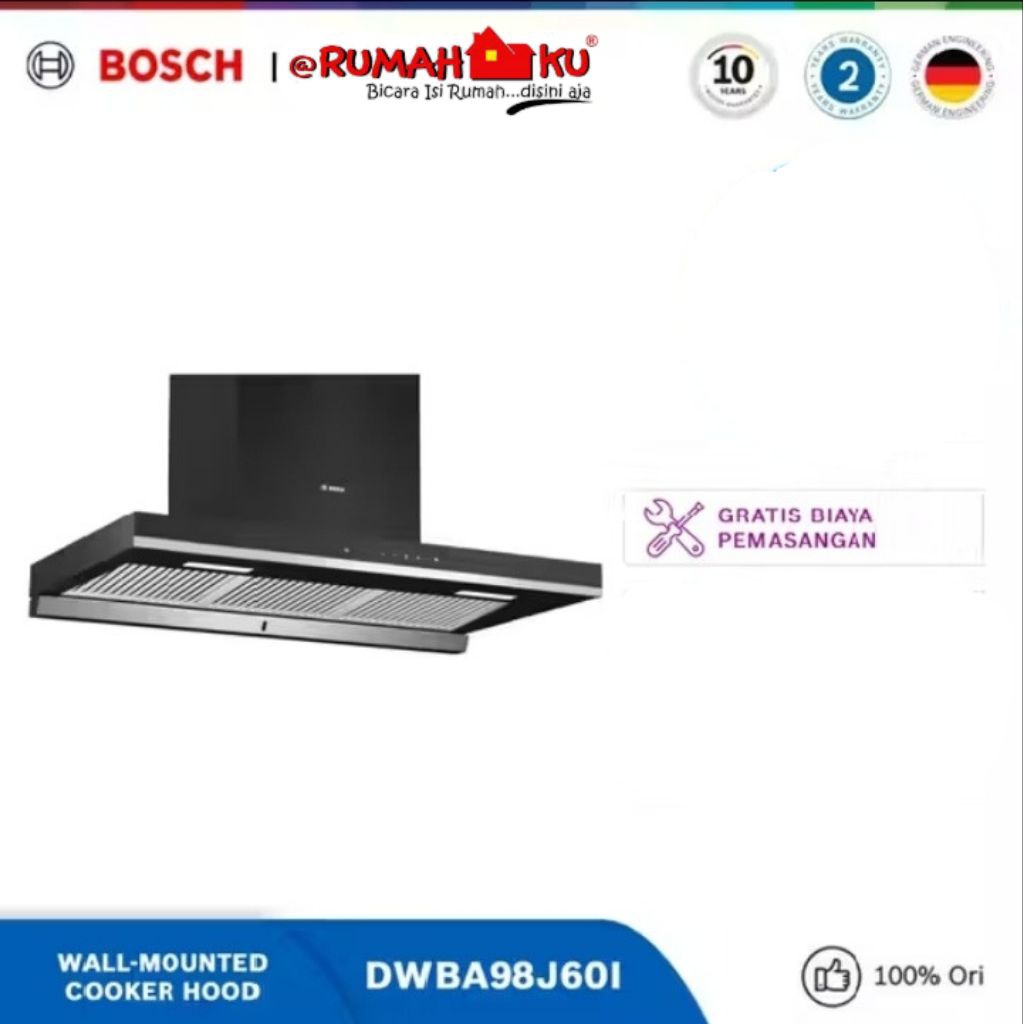 Bosch DWBA98J60I Wall-Mounted Cooker Hood 90 cm Flat Black Seri 4