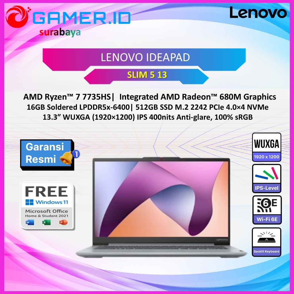 LENOVO IDEAPAD SLIM 5 13 RYZEN 7 7735HS 16GB 512GB 13.3WUXGA 100SRGB