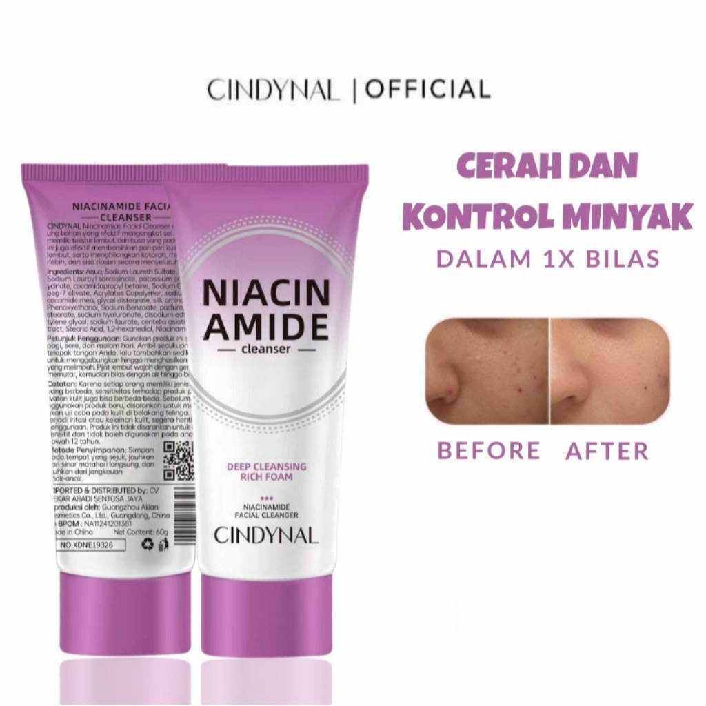 YZKMSKIN - CINDYNAL Niacinamide Facial Cleanser Sabun Muka Cerah Glowing Perbaiki Skin Barrier