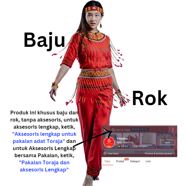 PESANAN KHUSUS Torajaku Baju Toraja ROK TORAJA SAJA DAN 1 SET AKSESORIS LENGKAP