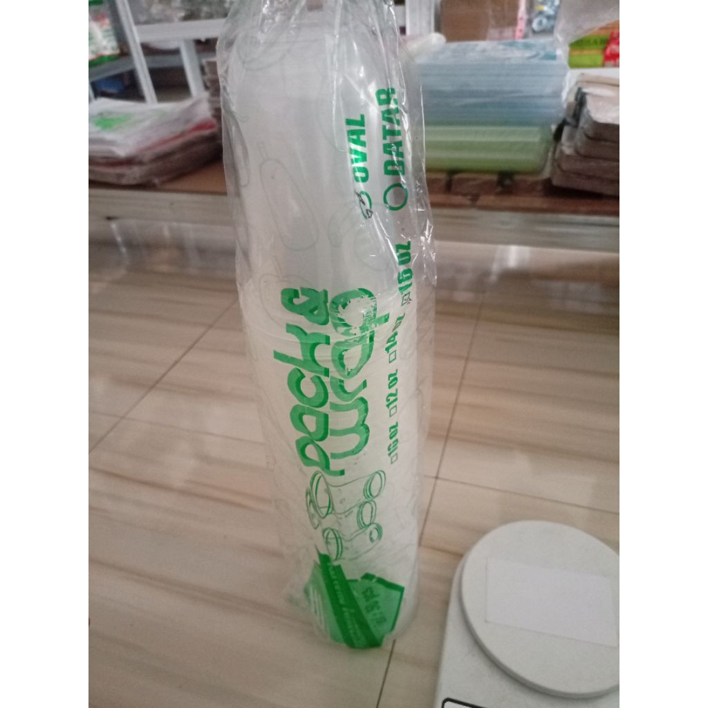 50pcs Gelas Cup Plastik 16 OZ Oval
