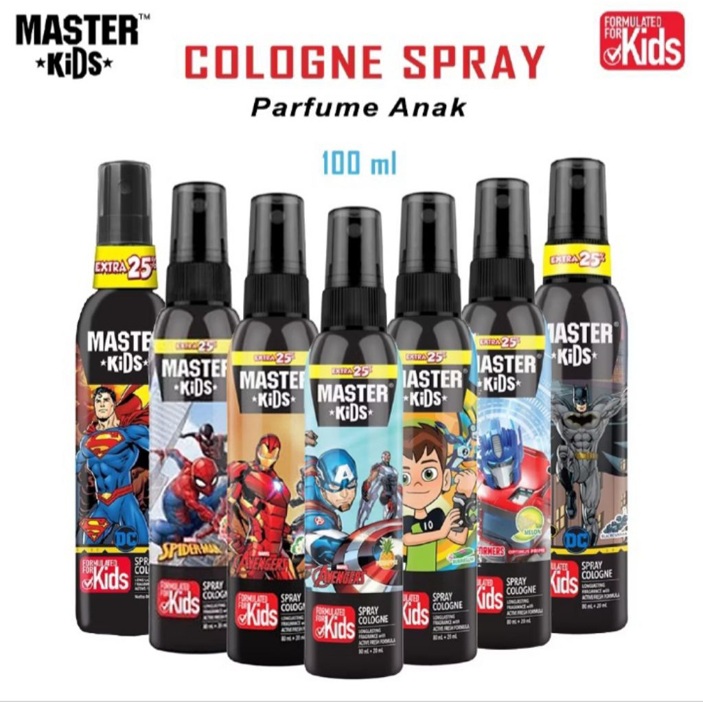PARFUM ANAK MASTER KIDS SPRAY COLOGNE BOTOL 100ML | SPIDERMAN,BATMAN,SUPERMAN,BEN 10,IRON MAN,CAPTAI