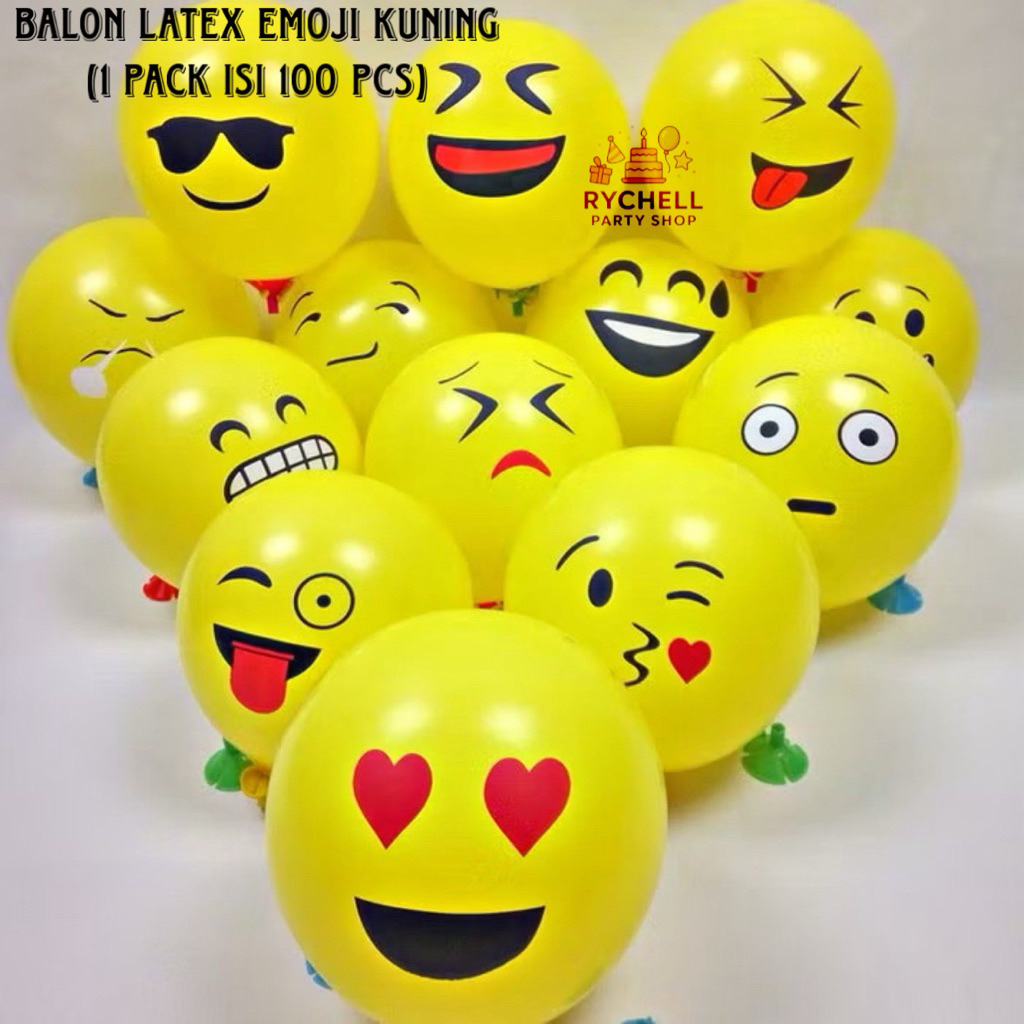 BALON LATEX EMOJI KUNING 12 INCH | BALON LATEX EMOTICON KUNING (1 PACK ISI 100 PCS)