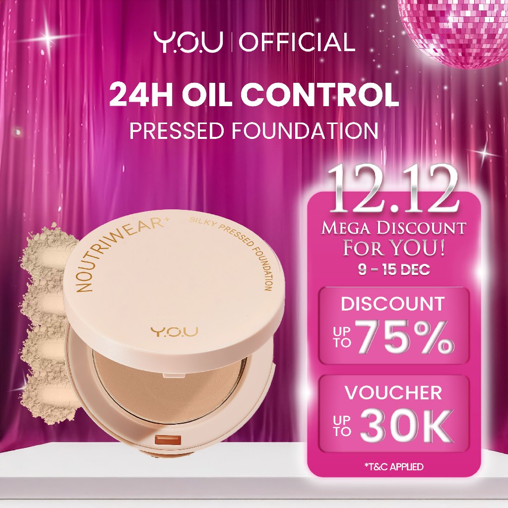 YOU NoutriWear+ Silky Pressed Foundation Full Coverage Oil Control & Tahan Lama 24 Jam | Bedak Padat
