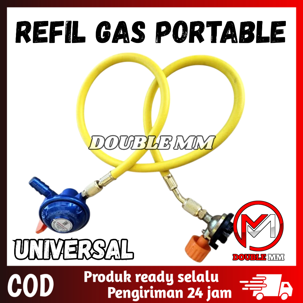 Full Set REFIL Alat Isi Gas Portable Kaleng Freon AC Refil Gas Portable Selang Manifold Universal