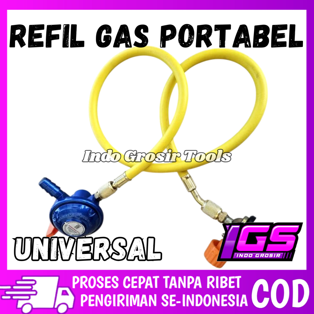 FULL SET Refil / Isi Ulang Gas kaleng Portable Selang Manifold Freon AC Siap Pakai Universal