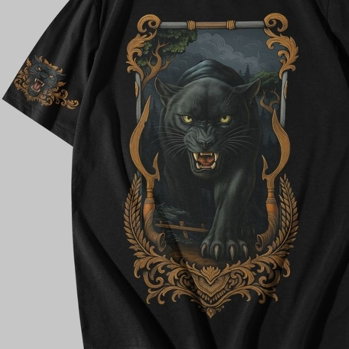Kaos Macan Kumbang Hitam  Bahan Katun Pakaian Unisex  DTF Premium