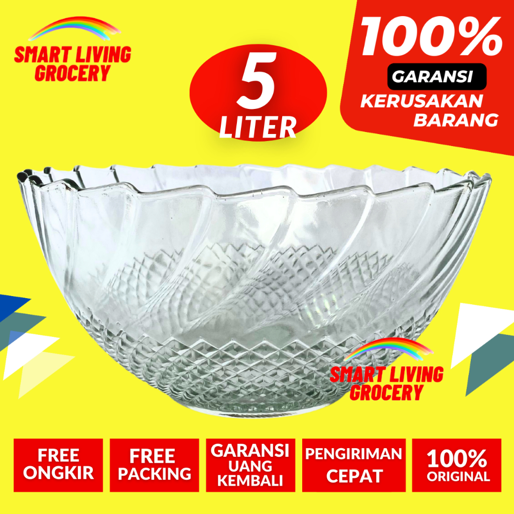 MANGKOK MIXING BOWL KACA 5 L JUMBO TEBAL 5 LITER MANGKOK MIXING BOWL BISA UNTUK OVEN JUMBO BESAR KEC