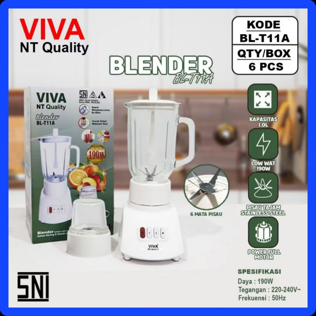 VIVA NT Quality Blender Kaca BL-T11A 1.0L Low Watt 190W 2in1 Multifungsi Pisau Baja Anti Karat