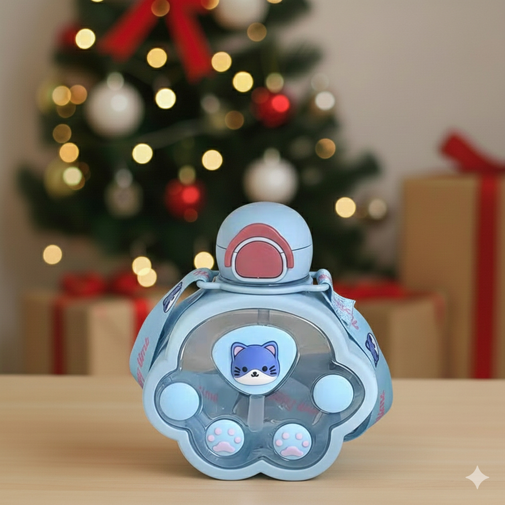 ZA3505 Botol Minum Anak Bentuk Kaki Kucing Kapasitas 520ml Dengan Tali Paw Cat Animal Kids Bottle