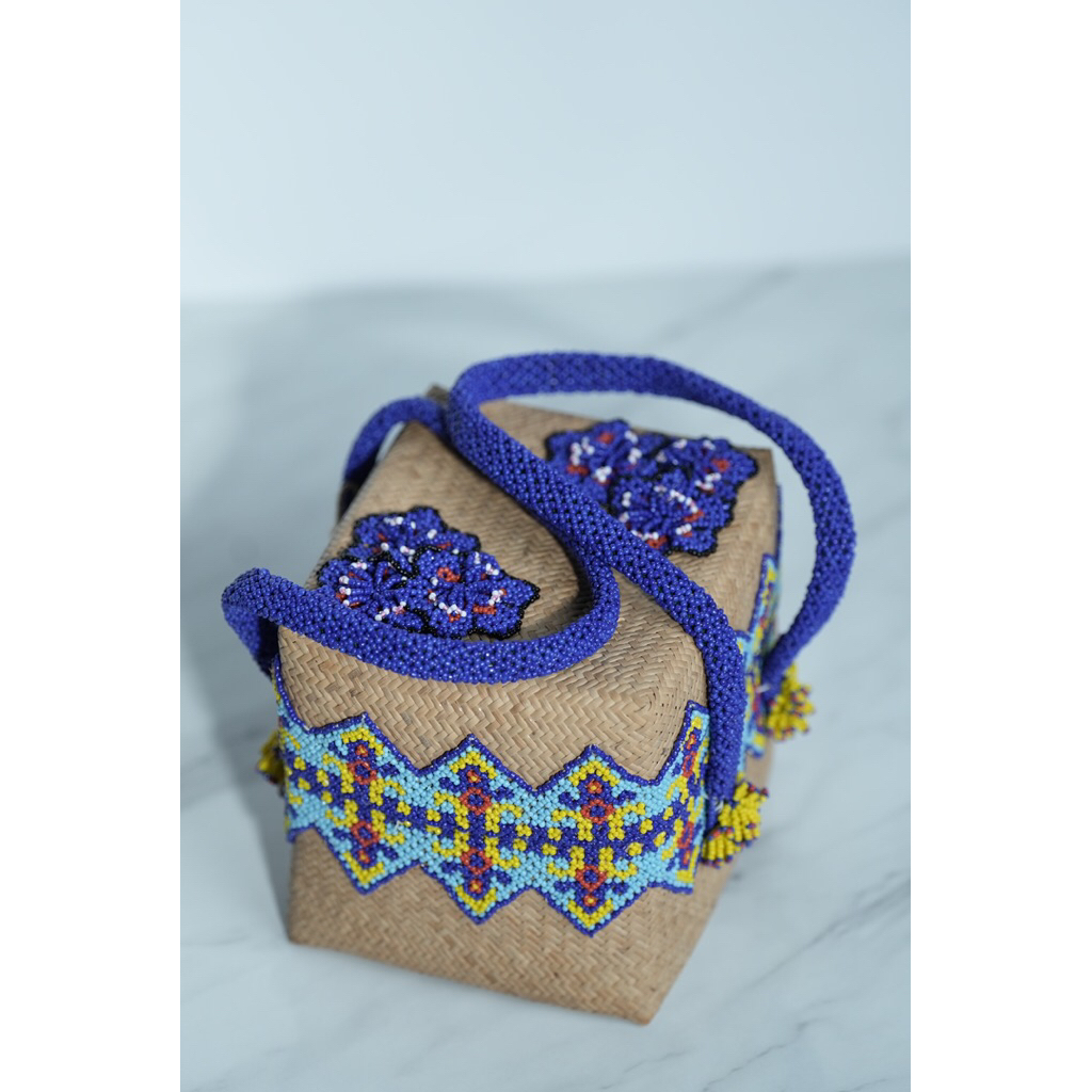 Tas Dayak Kaban Blue Electric | Handbag Etnik Kalimantan | Tas Dayak Kalimantan | Tas Rotan Manik Ka