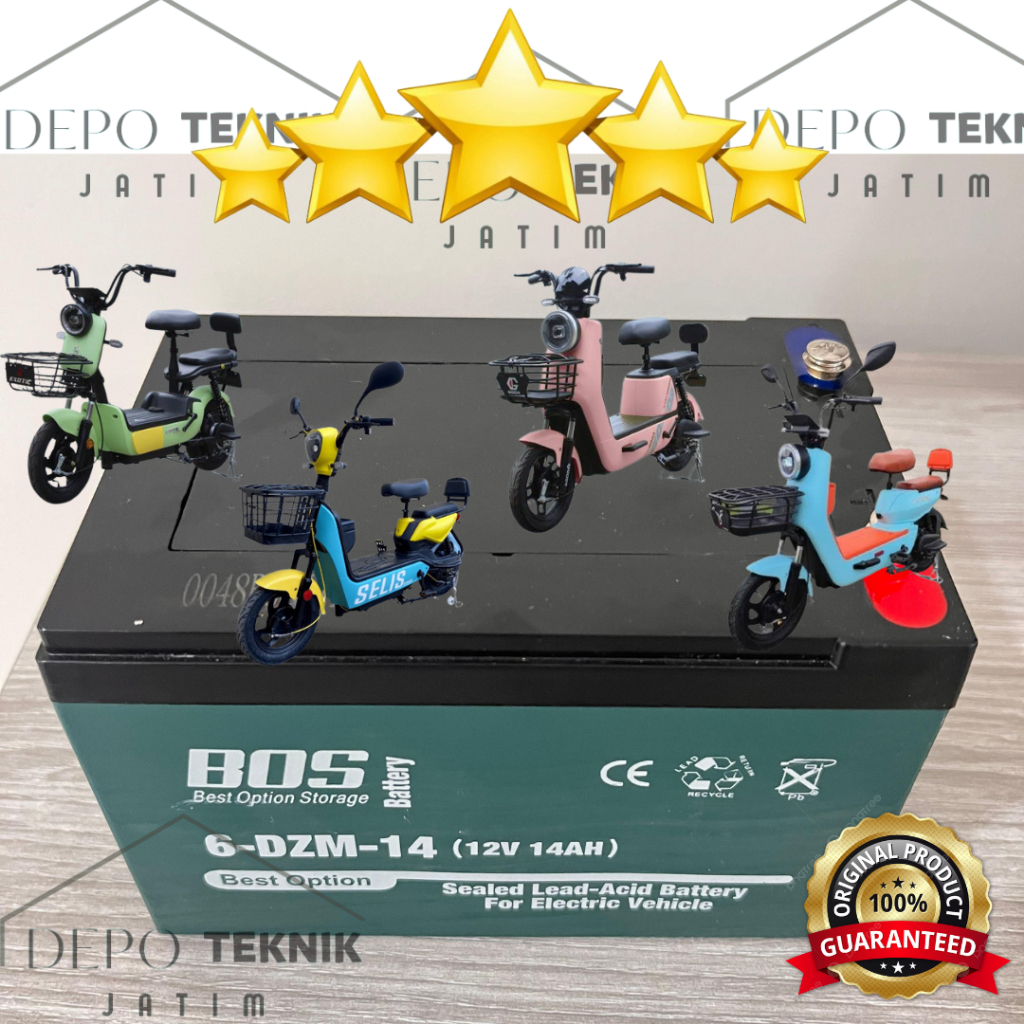 Aki Sepeda Listrik Uwinfly, Goda, Selis, Exotic, Pasific Original (12V, 14Ah)