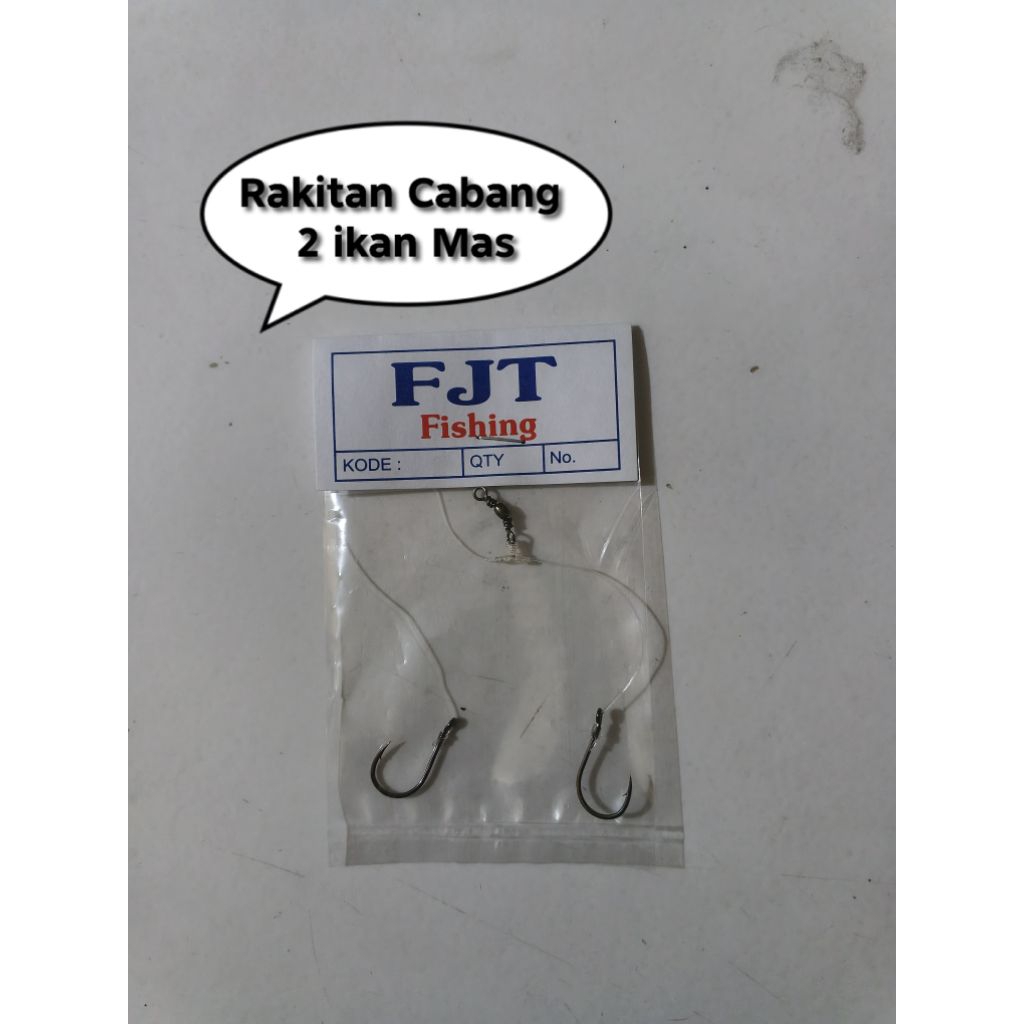 Rakitan kail pancing cabang 2 ikan mas isi(1Pcs)