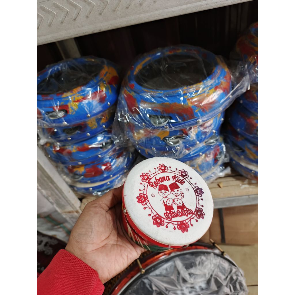 Rebana Anak Motif Upin Ipin Ukuran Besar dan Kecil