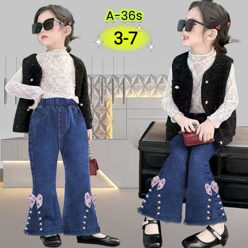 Celana Jeans Cutbray Rawis Anak Perempuan Usia 1-10 Tahun Celana Jeans Rawis Anak Terbaru