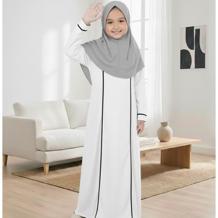 Gamis abaya qinara anak perempuan cringkle elegan kekinian tanpa hijab untuk usia anak 3-12 tahun