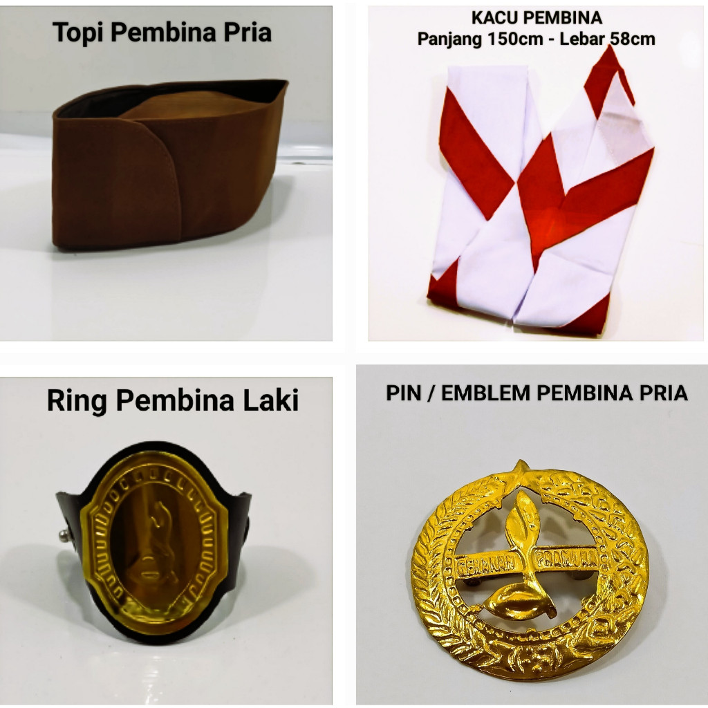 Set Lengkap Pembina Pramuka 4pcs Atribut Topi Kacu Pin & Ring