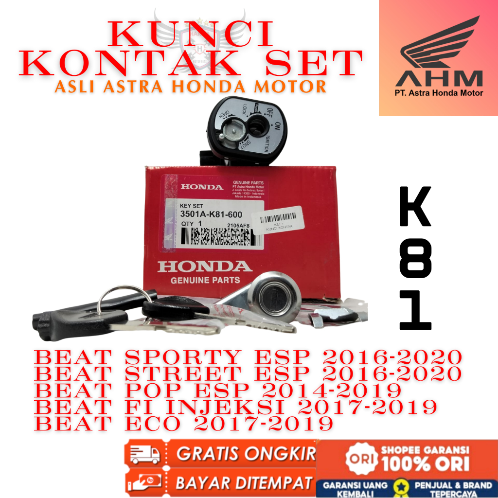 K81 ORIGINAL KUNCI SET HONDA BEAT STREET, KUNCI SET HONDA BEAT SPORTY, KUNCI SET HONDA BEAT POP