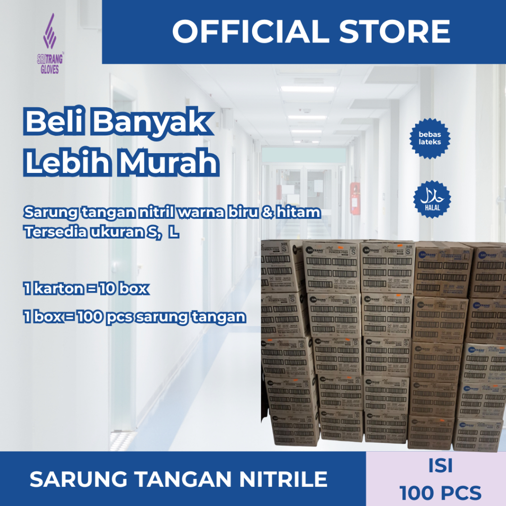 Sri Trang Sarung Tangan Nitril Satu Karton Isi 1000 pcs Bebas Lateks dan Halal
