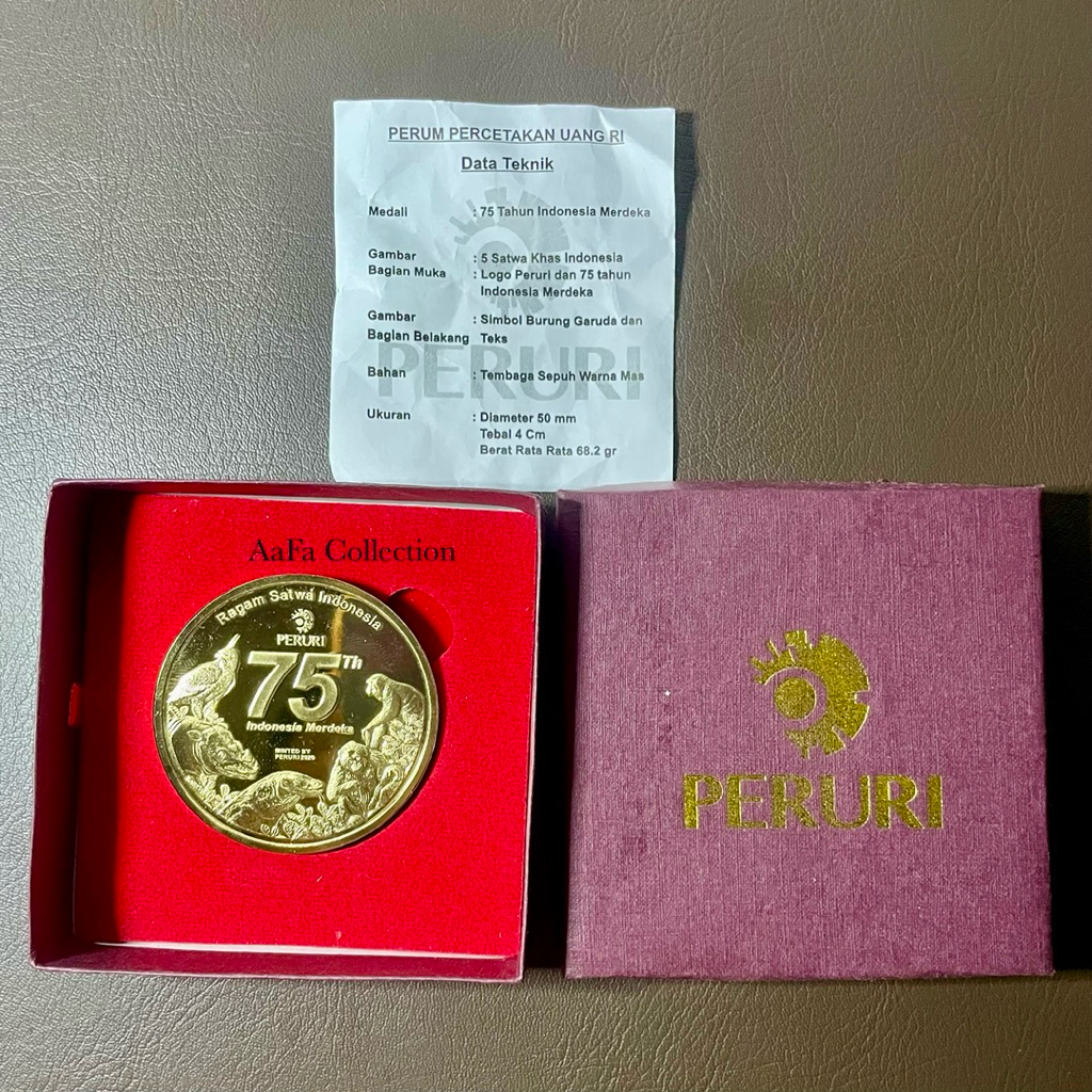 KOIN MEDALI PERURI PERINGATAN 75 TAHUN INDONESIA MERDEKA + BOX