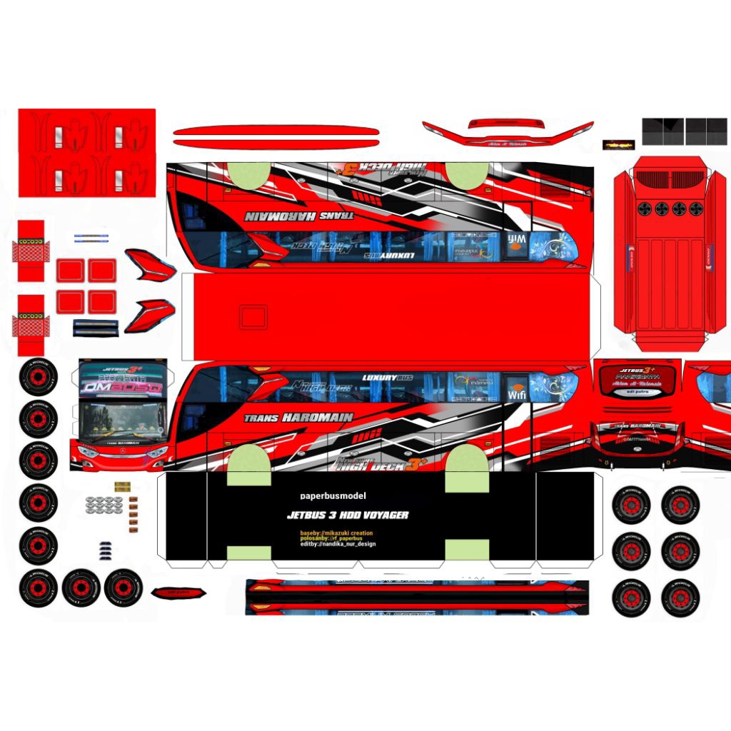 lembaran papercraft bus trans haromain ombosq skala 50