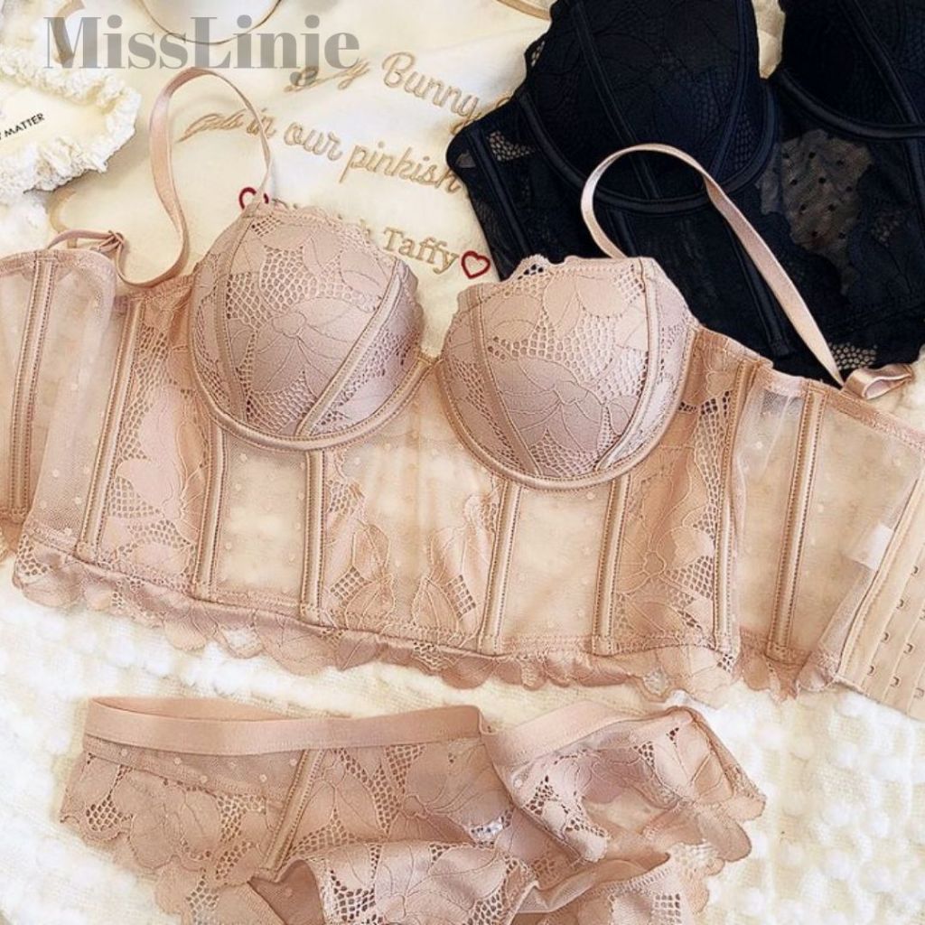 Misslinjejkt PREMIUM SET Lingerie Korset Tanktop Bustier S-XL Bralette Lace Korea Bra BH Push Up Dan