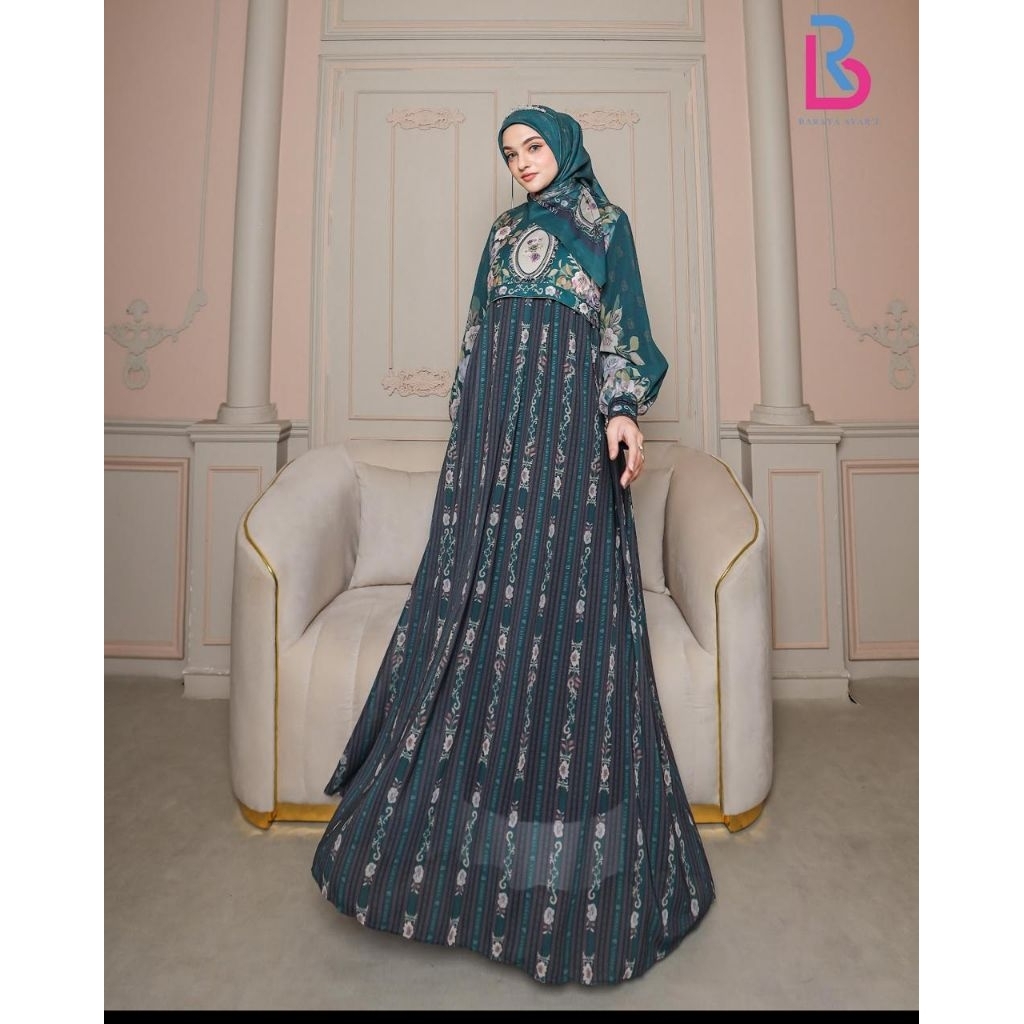 Ready Seruni set syari by baraya syari  ceruty bebydoll printing GAMIS SET TERABARU GAMIS MEWAH