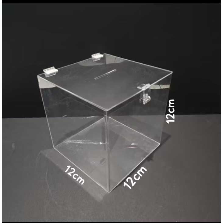AKRILIK KOTAK AMAL /KOTAK SARAN  UK12X12X12 AKRILIK 2MM BENING