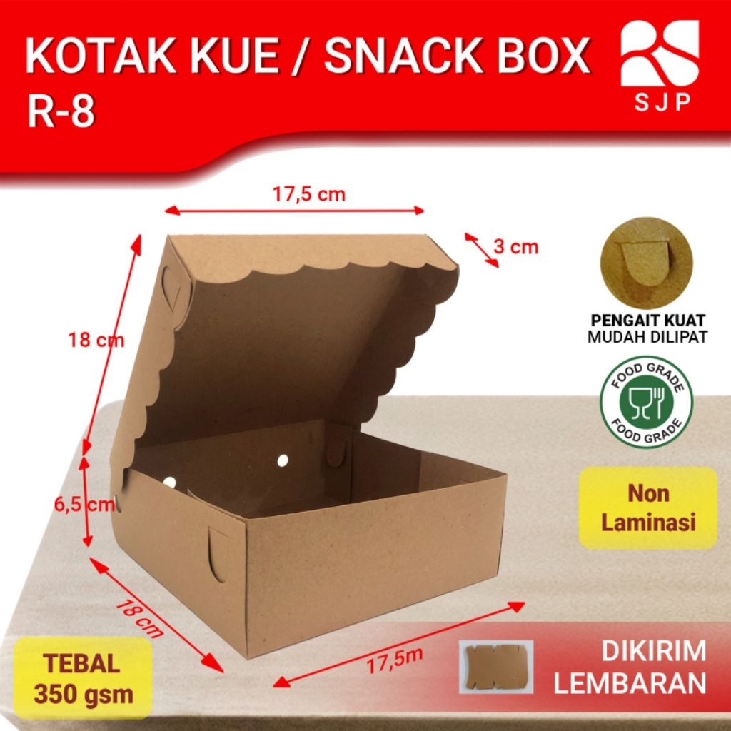 1 pak=100pc Kotak Kue / Snack Box Kraft R Series Tanpa Laminasi