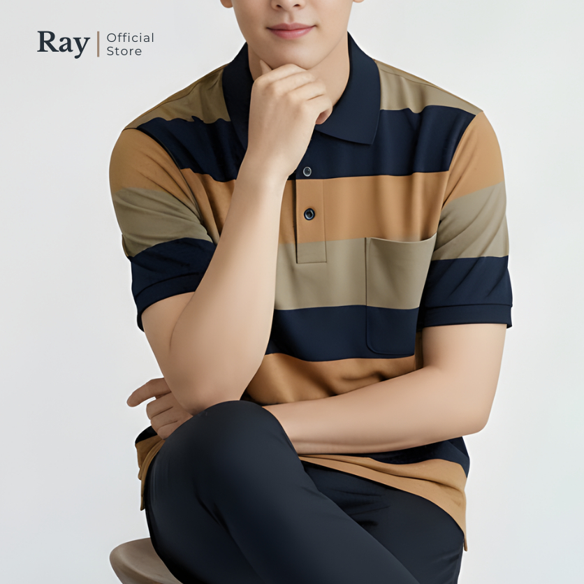 Kaos Kerah - Motif Salur Saku Depan Koas Polo Shirt Pria Dewasa Lengan Pendek