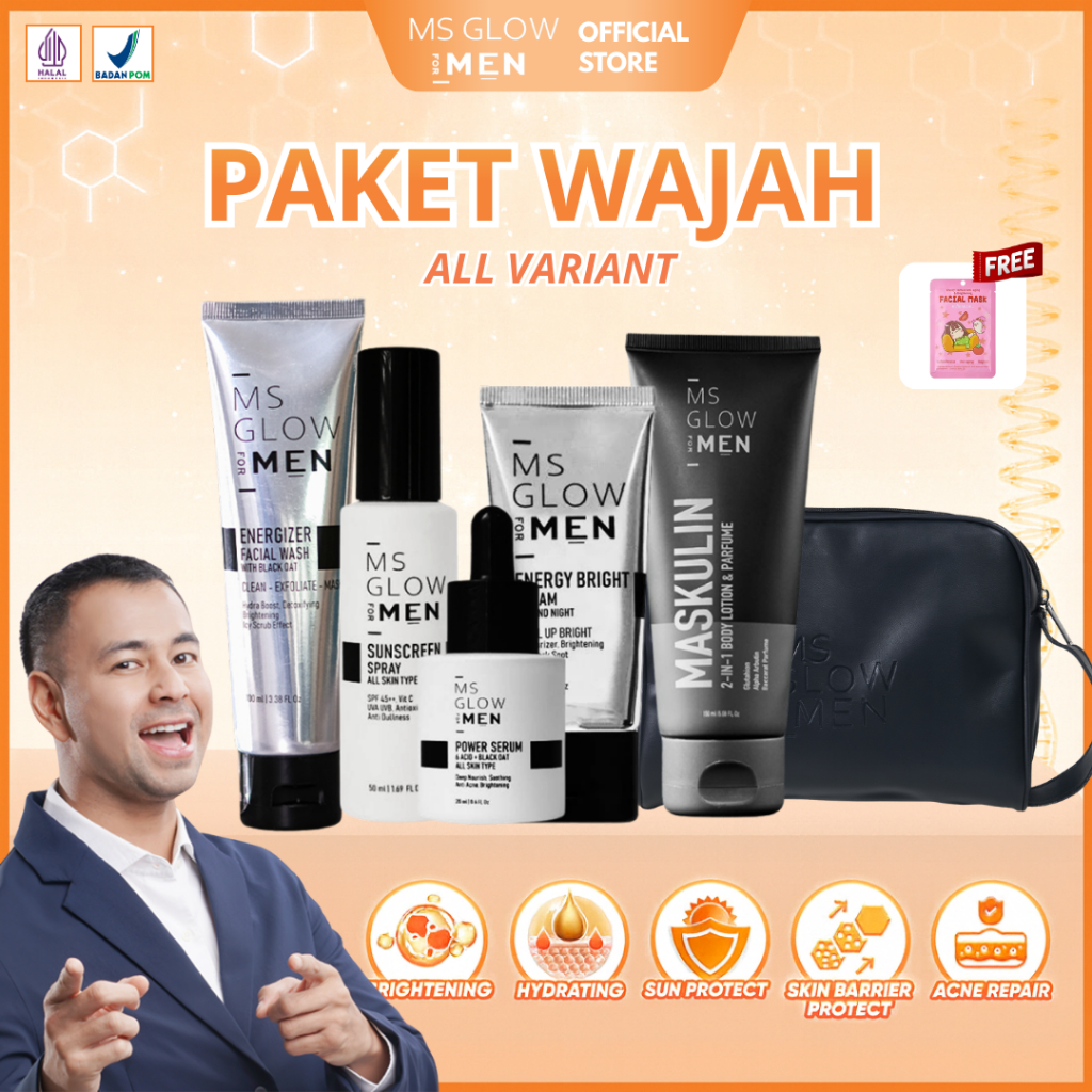 [BELI 2 LEBIH HEMAT]  MS Glow For Men Paket Wajah Basic Skincare Lengkap Pemutih Wajah Berjerawat