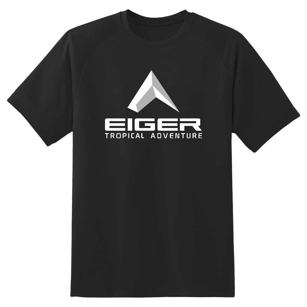 style traveling olah raga hiking lari kaos naik gunung kaos sport logo eiger warna putih kaos hitam 