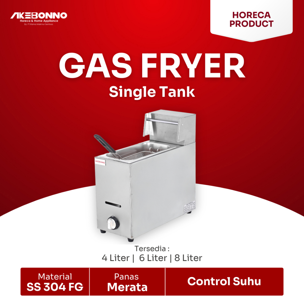 AKEBONNO - Gas Fryer/Wajan Kompor/Mesin Deep Fryer dengan Gas Single Tank/Satu Tempat FOOD GRADE